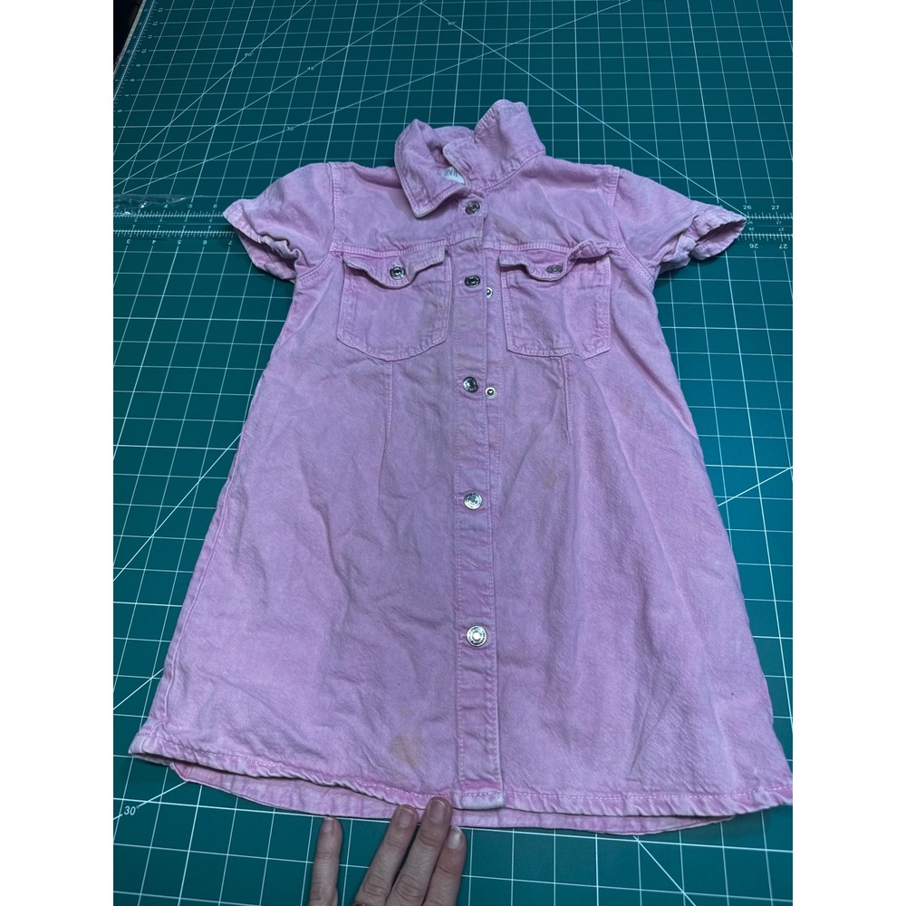 Zara Kids Pink Denim Shirt Dress Short Sleeve Snap Front Size 5-6 Years